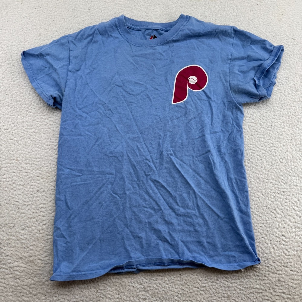 Majestic Philadelphia Phillies Mike Schmidt Shirt Womens Small Powder Blue MLB